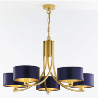 Candelabru modern auriu abajururi albastre 5xE27 Arthur 2094 Jupiter