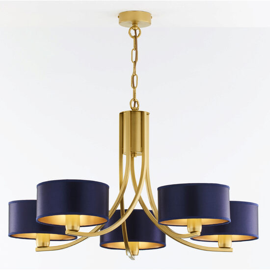 Candelabru modern auriu abajururi albastre 5xE27 Arthur 2094 Jupiter