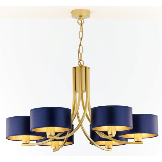 Candelabru modern auriu abajururi albastre 6xE27 Arthur 2095 Jupiter