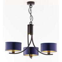 Candelabru modern negru abajururi albastre/aurii 3xE27 Arthur 2099 Jupiter