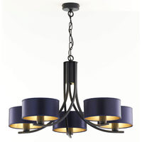 Candelabru modern negru abajururi albastre/aurii 5xE27 Arthur 2101 Jupiter