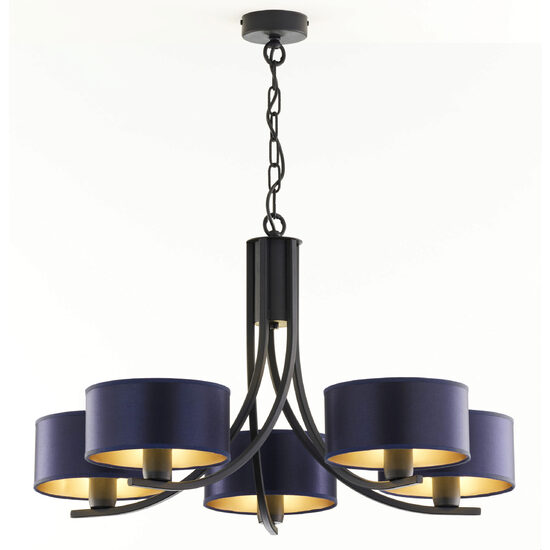 Candelabru modern negru abajururi albastre/aurii 5xE27 Arthur 2101 Jupiter