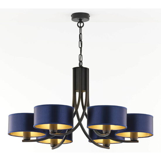 Candelabru modern negru abajururi albastre/aurii 6xE27 Arthur 2102 Jupiter