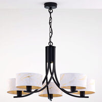 Candelabru modern negru abajururi alb/aurii 5xE27 Arthur 2104 Jupiter