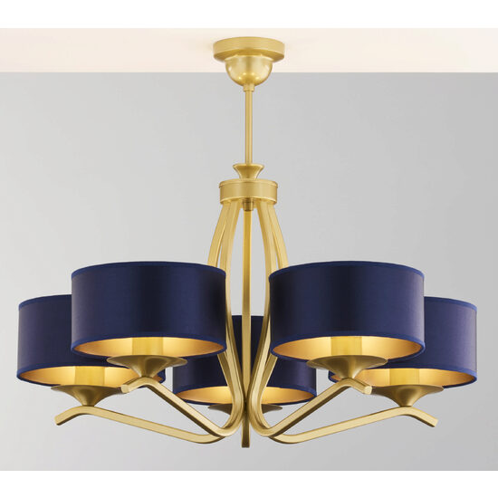 Candelabru modern auriu abajurur albiastre 5xE27 Kaszmir 2114 Jupiter
