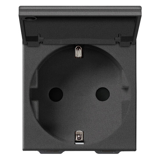 Priza schuko carbon matt si capac de protectie, 2m, 2P+E, 16A, Sicury, NEVE UP Vimar, VIM-09208.C.CM