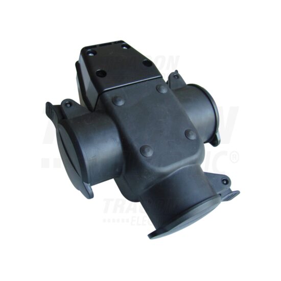 Priza tripla, neagra, cu CP lateral, 16A, IP44, TICS-A4