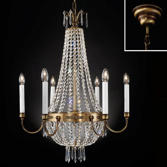 Candelabru clasic alama patinata 6xE14/40W, Empire Crystal LU 2405/6 Patina Orion