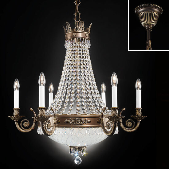 Candelabru clasic cristal 6xE14/60W+6xE27/40W, Empire Crystal LU 2386/6+6 Patina Orion