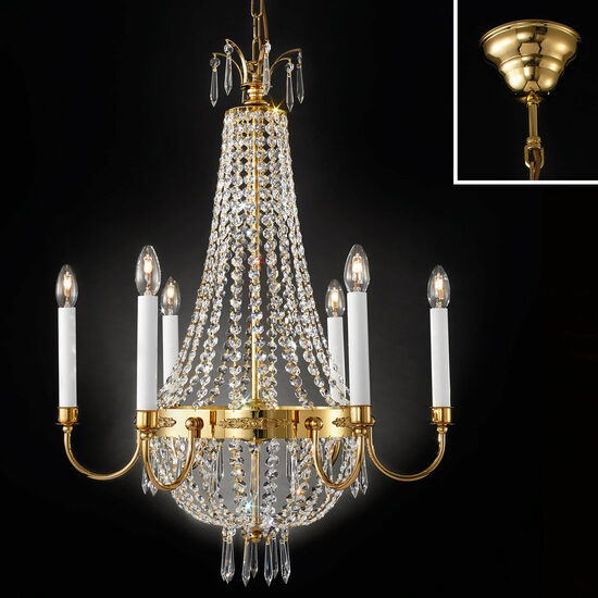 Candelabru clasic cristal alama Aur 24k 6xE14/40W, Empire Crystal LU 2405/6 Gold Orion