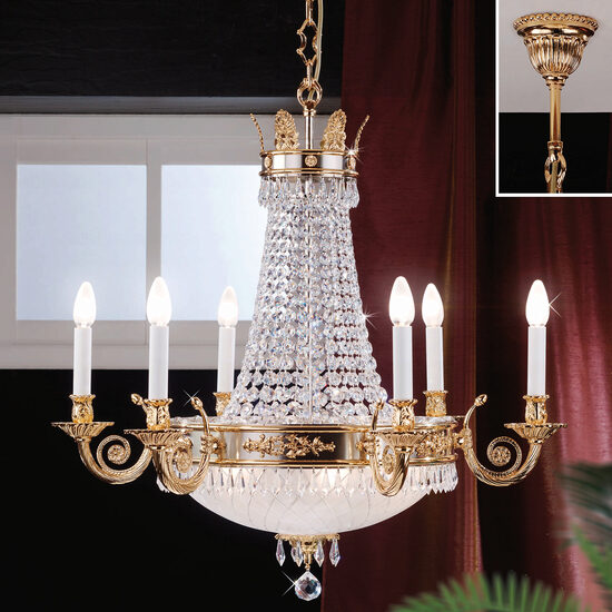 Candelabru clasic cristal alama Aur 24k 6xE14/60W+6xE27/40W Empire Crystal LU 2386/6+6 Gold Orion