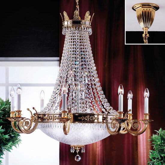 Candelabru clasic alama Aur 24k 8xE14/60W+12xE27/40W, Empire Crystal LU 2386/8+8+4 Gold Orion