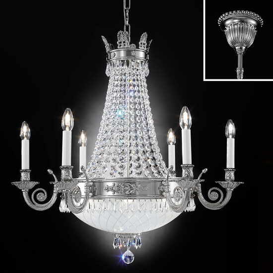 Candelabru clasic alama argintie 6xE14/60W+6xE27/40W, Empire Crystal LU 2386/6+6 Altsilber Orion