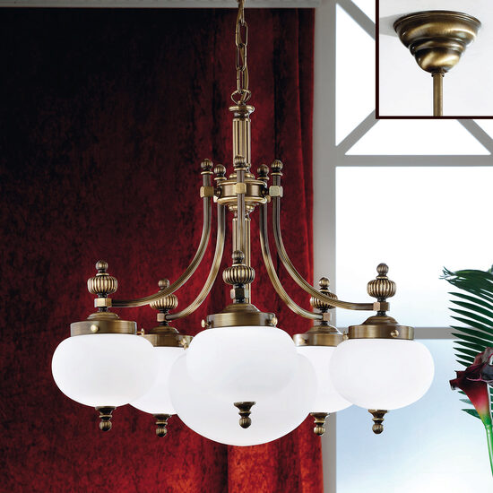 Candelabru clasic alama patinata 6xE27/60W, Nostalgie LU 1320/5+1 Patina/Opal Orion