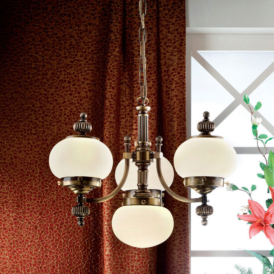 Candelabru clasic alama patinata 4xE27/60W, Nostalgie LU 1319/3+1 Patina/Opal Orion