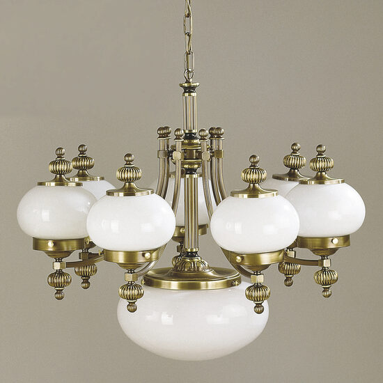 Candelabru clasic alama patinata 8xE27/60W, Nostalgie LU 1319/7+1 Patina/Opal Orion