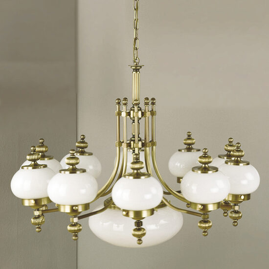 Candelabru clasic alama patinata 11xE27/60W, Nostalgie LU 1319/10+1 Patina/Opal Orion