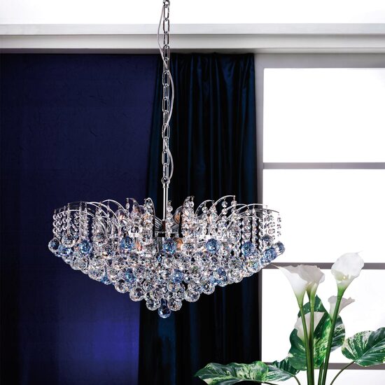 Candelabru modern cristal crom 10xE27/60W, Kristall Klassisch LU 2324/10/72 Chrom/Blau Orion