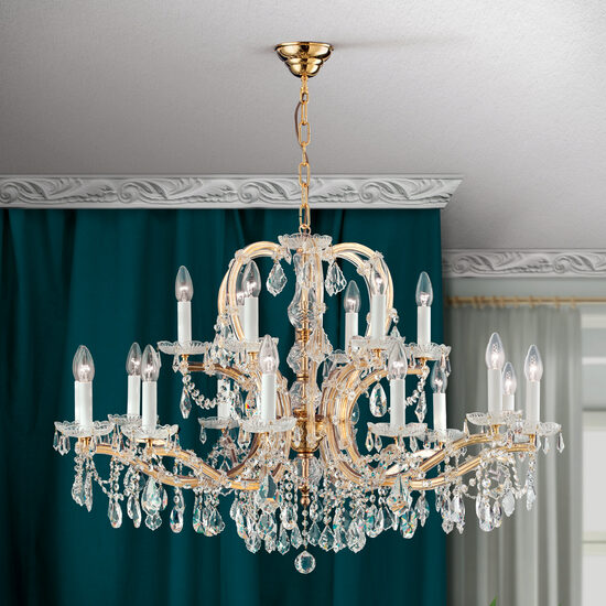 Candelabru clasic cristal Aur 24k 18xE14/40W, Maria Theresia-A LU 2216/12+6 MT Gold Orion