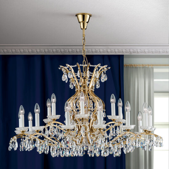 Candelabru modern cristal alama Aur 24k 21xE14/40W, Hirohito LU 2143/14+7 Gold Orion