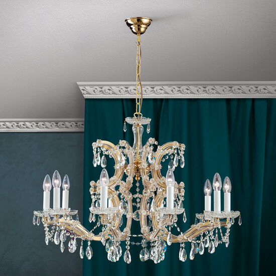 Candelabru clasic cristal alama Aur 24k 10xE14/40W, Maria Theresia-A LU 2223/10 MT Gold Orion
