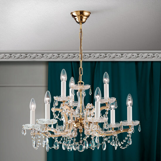 Candelabru clasic cristal Aur 24k 9xE14/40W, Maria Theresia-A LU 2211/6+3 MT Gold Orion