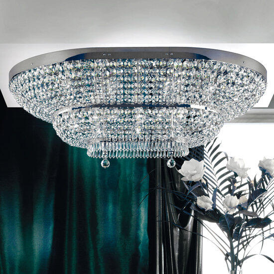 Plafoniera clasica cristal crom 20xE27/60W, Sheraton DLU 2388/20/120X90 Chrom/Oval Orion