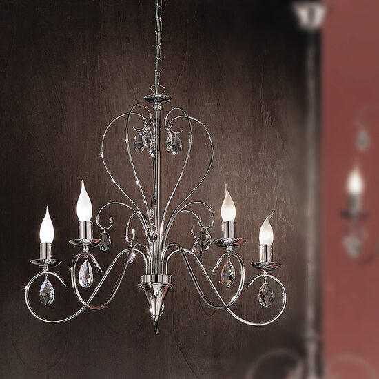 Candelabru modern cristal alama crom 5xE14/40W, Alessia LU-1658/5 Chrom Orion