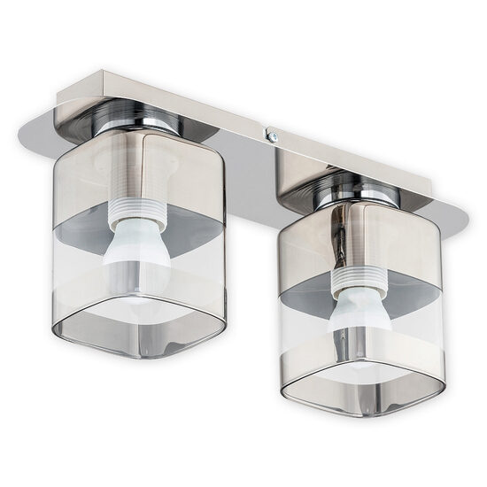 Plafoniera moderna cromata, 2 spoturi fixe din sticla, 2xE27/60W, Chroms 02612 P2 CH, Lemir