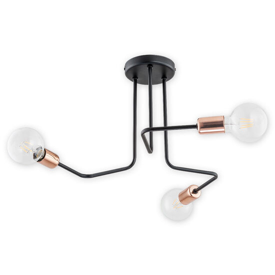 Plafoniera moderna, negru+cupru, look industrial, 3xE27/60W, Pixi 02743 W3 CZA, Lemir