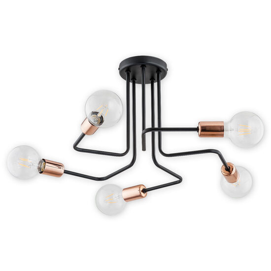 Plafoniera moderna, negru+cupru, look industrial, 5xE27/60W, Pixi 02745 W5 CZA, Lemir