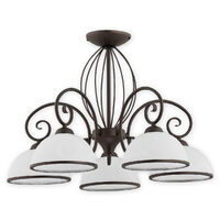 Candelabru modern wenge, abajururi din sticla, 5xE27/60W, Indra 02495 W5 RW, Lemir