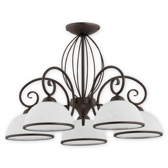 Candelabru modern wenge, abajururi din sticla, 5xE27/60W, Indra 02495 W5 RW, Lemir