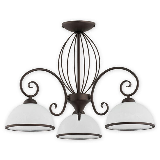 Candelabru modern wenge, abajururi din sticla, 3xE27/60W, Indra 02493 W3 RW, Lemir