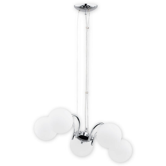 Lustra moderna cromata, abajururi din sticla alba, 5xE4/40W, Nol 02905 W5 CH, Lemir