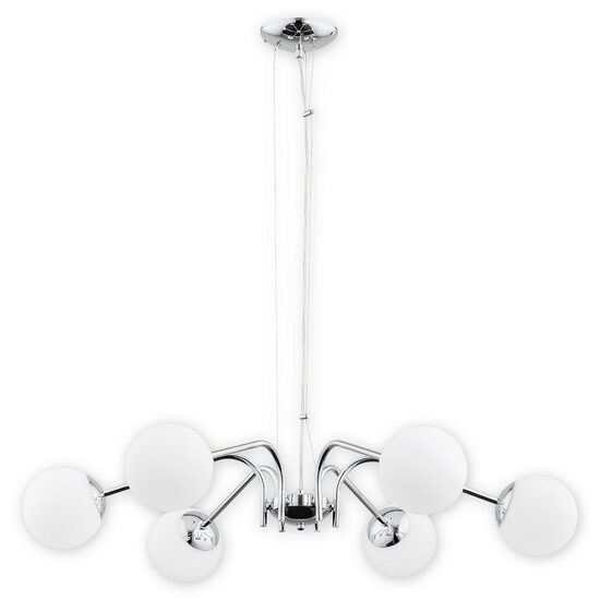 Lustra moderna cromata, abajururi din sticla alba, 6xE4/40W, Nol 02906 W6 CH, Lemir