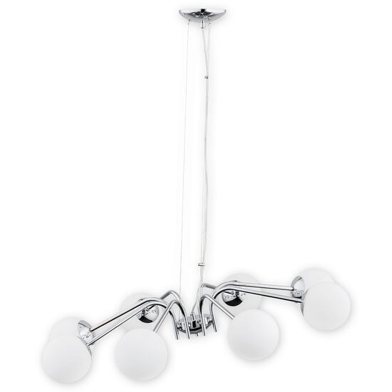 Lustra moderna cromata, abajururi din sticla alba, 8xE4/40W, Nol 02907 W8 CH, Lemir