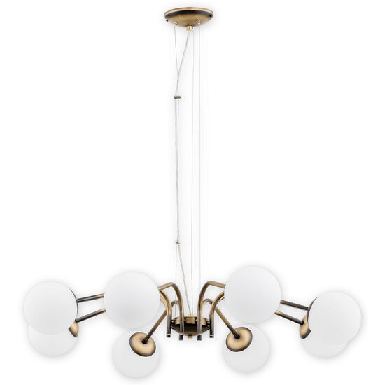 Lustra moderna alama patinata, abajururi din sticla alba, 8xE4/40W, Nol 02907 W8 PAT, Lemir