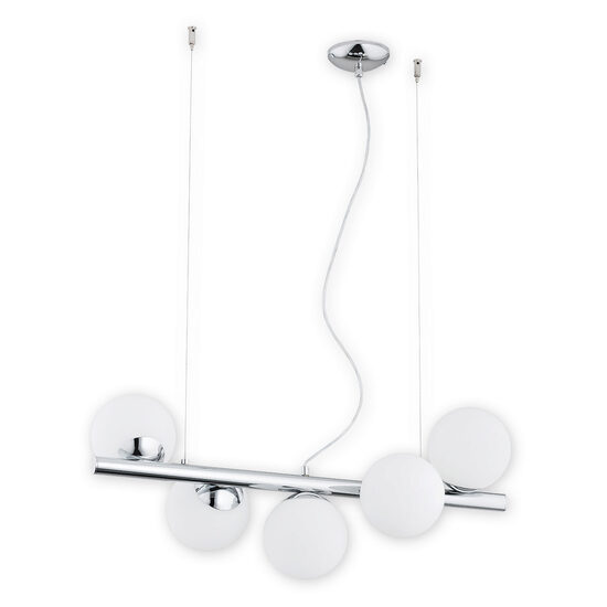 Lustra moderna cromata, abajururi din sticla alba, 5xE14/40W, Osso 02915 W5 CH, Lemir