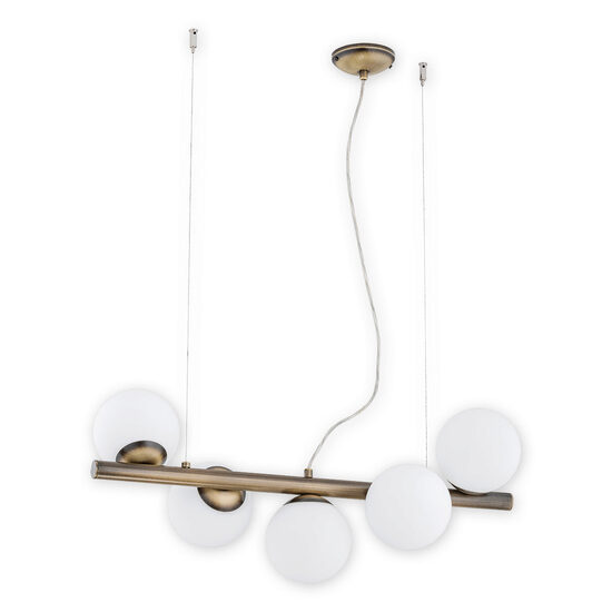 Lustra moderna, alama patinata, abajururi din sticla alba, 5xE14/40W, Osso 02915 W5 PAT, Lemir