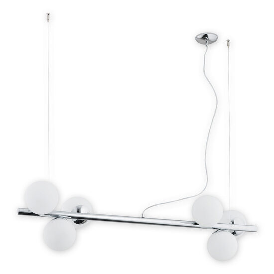 Lustra moderna cromata, abajururi din sticla alba, 6xE14/40W, Osso 02916 W6 CH, Lemir
