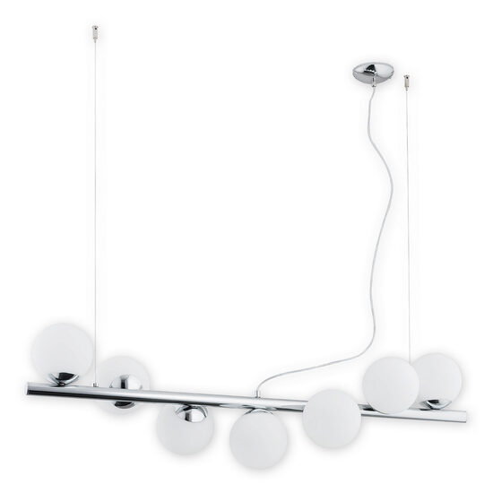 Lustra moderna cromata, abajururi din sticla alba, 7xE14/40W, Osso 02917 W7 CH, Lemir
