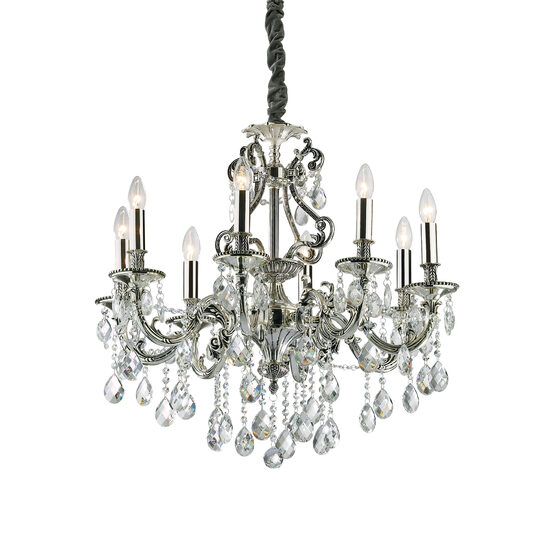 Candelabru clasic argintiu cristale 8xE14/40W, Gioconda SP8 044934 Ideal Lux