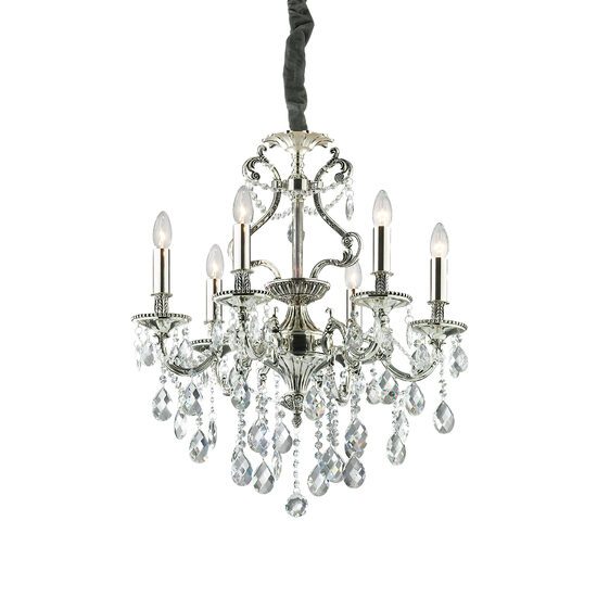 Candelabru clasic argintiu cu cristale 6xE14/40W, Gioconda SP6 044927 Ideal Lux