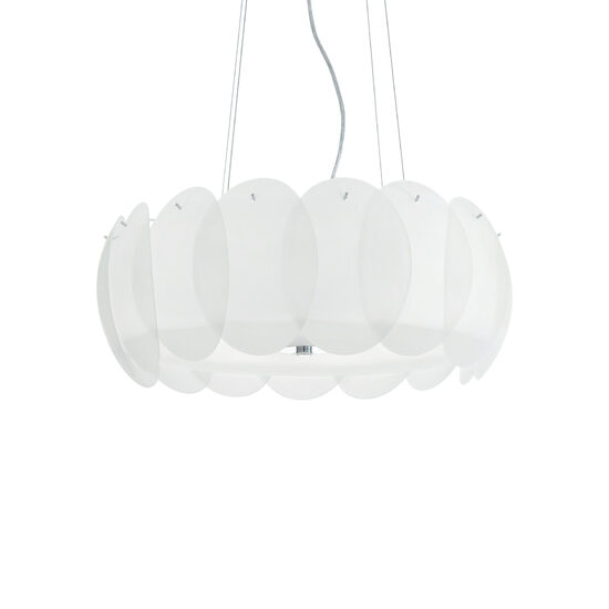 Lustra moderna alba abajururi sticla 8xE27/60W, Ovalino SP8 090481 Ideal Lux