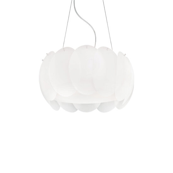 Lustra moderna alba abajururi sticla 5xE27/60W, Ovalino SP5 074139 Ideal Lux