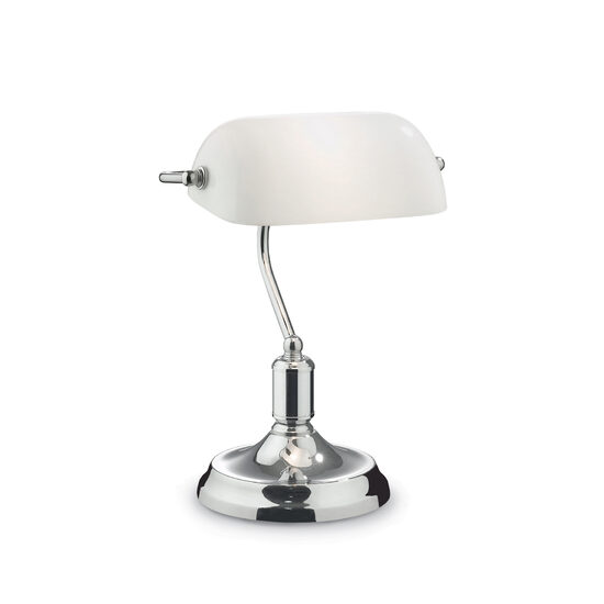 Veioza clasica cromata abajur sticla alba 1xE27/60W, Lawyer TL1 045047 Ideal Lux