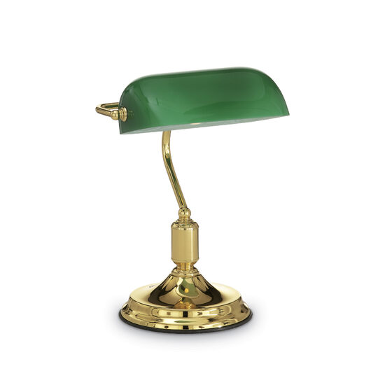 Veioza clasica aurie abajur sticla verde 1xE27/60W, Lawyer TL1 013657 Ideal Lux
