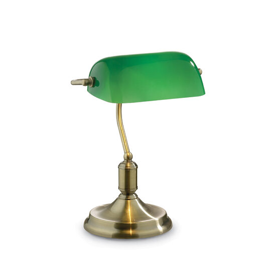 Veioza clasica alama patinata abajur sticla verde 1xE27/60W, Lawyer TL1 045030 Ideal Lux
