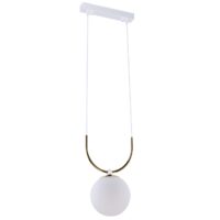 Lustra moderna alba-aurie, abajur din sticla alba, 1xE14/40W, Balos 8163, Amplex
